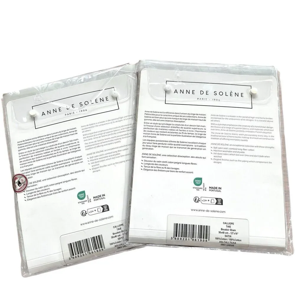 Anne De Solene Paris 2 Calliope BOUDOIR Shams Satin Jacquard Cotton Taupe Gray